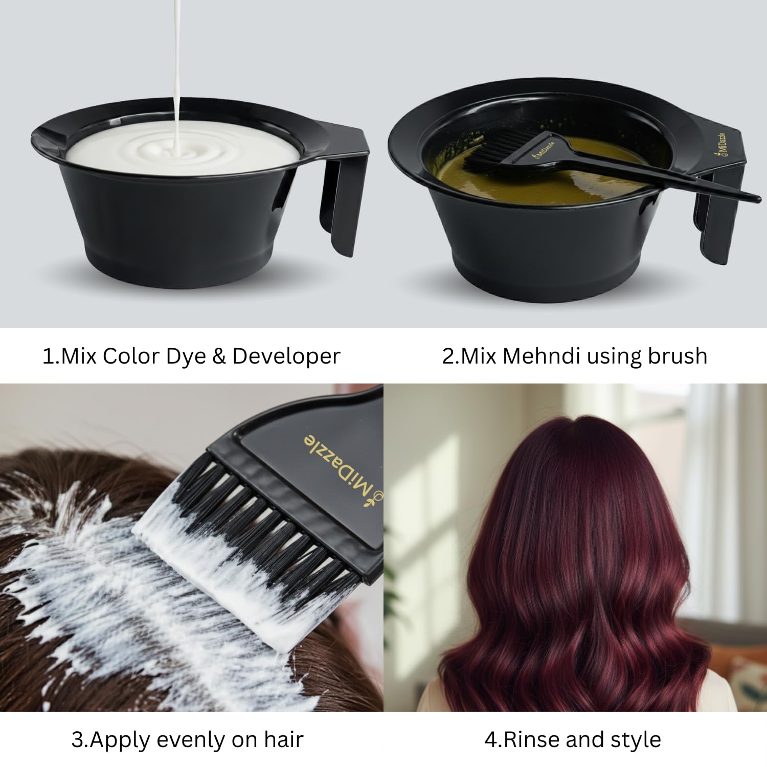 Professional Use Hair Coloring Dyeing Kit Brush with Bowl (Black) - Image 3