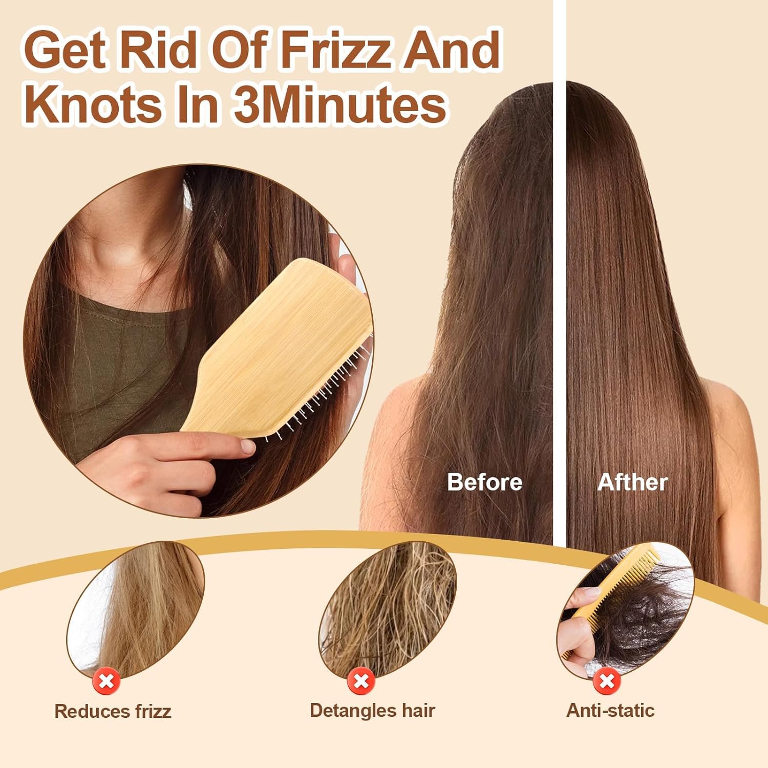 Bamboo Paddle Hairbrush for Detangling & Scalp Massage - Image 6