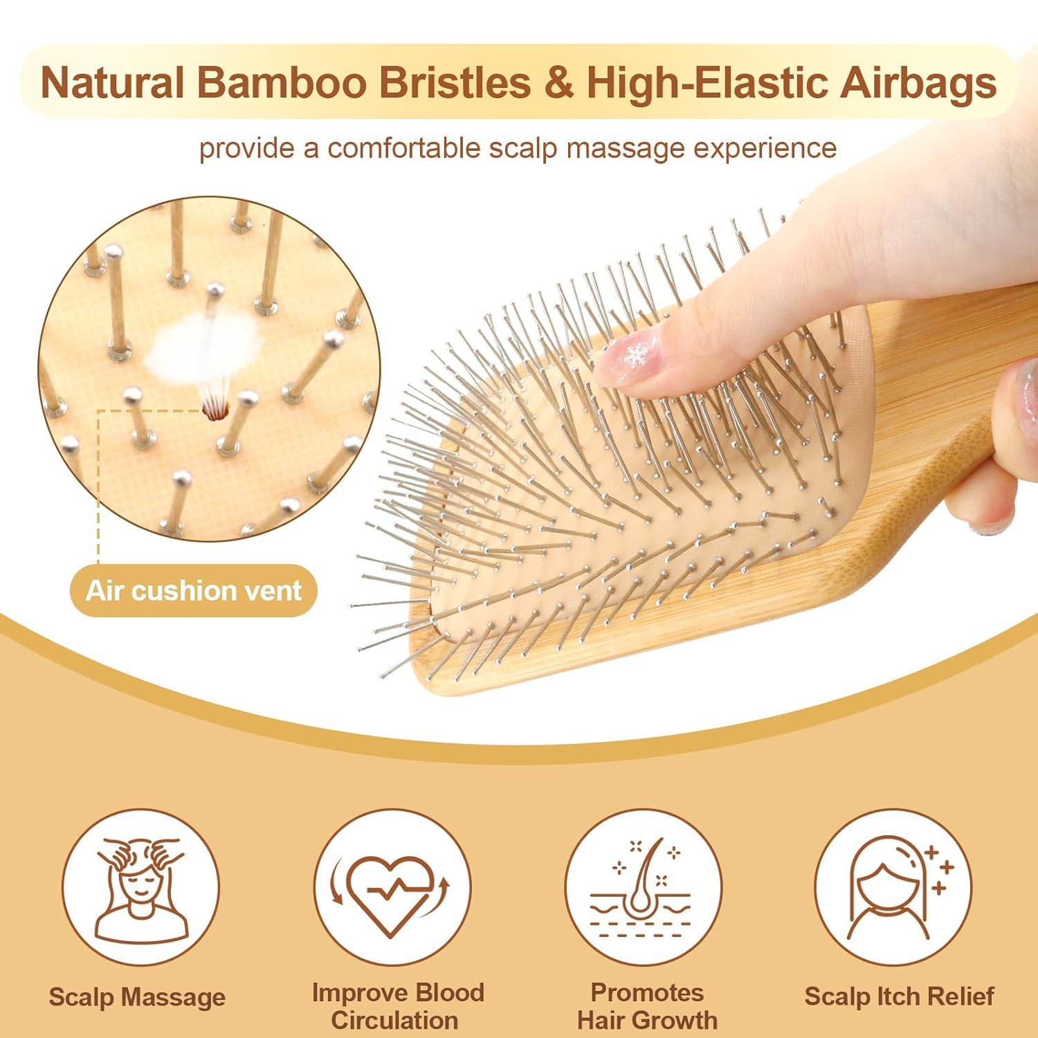 Bamboo Paddle Hairbrush for Detangling & Scalp Massage - Image 2