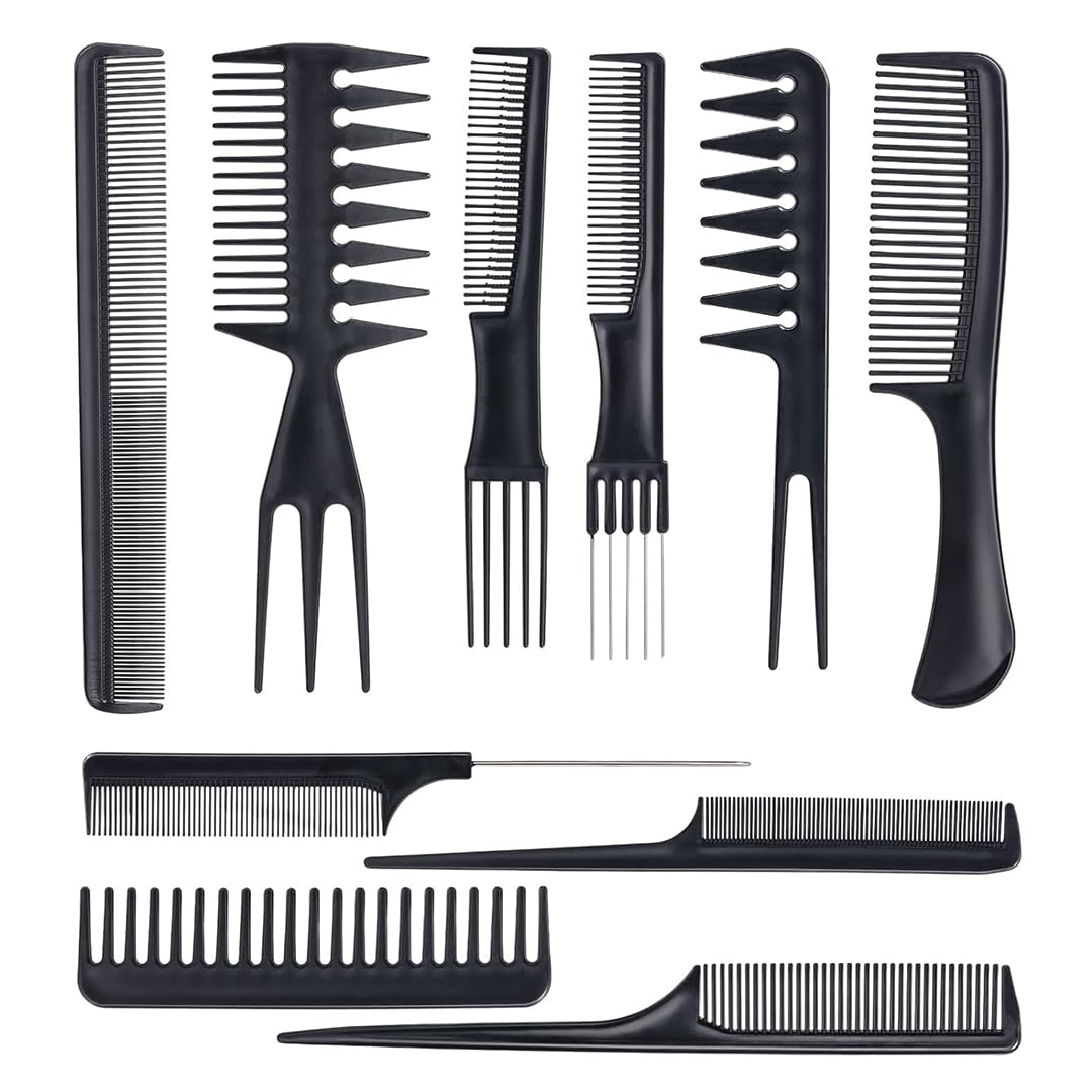 Multibrite Professional 10-Piece Heat-Resistant Anti-Static Hair Styling Comb Set