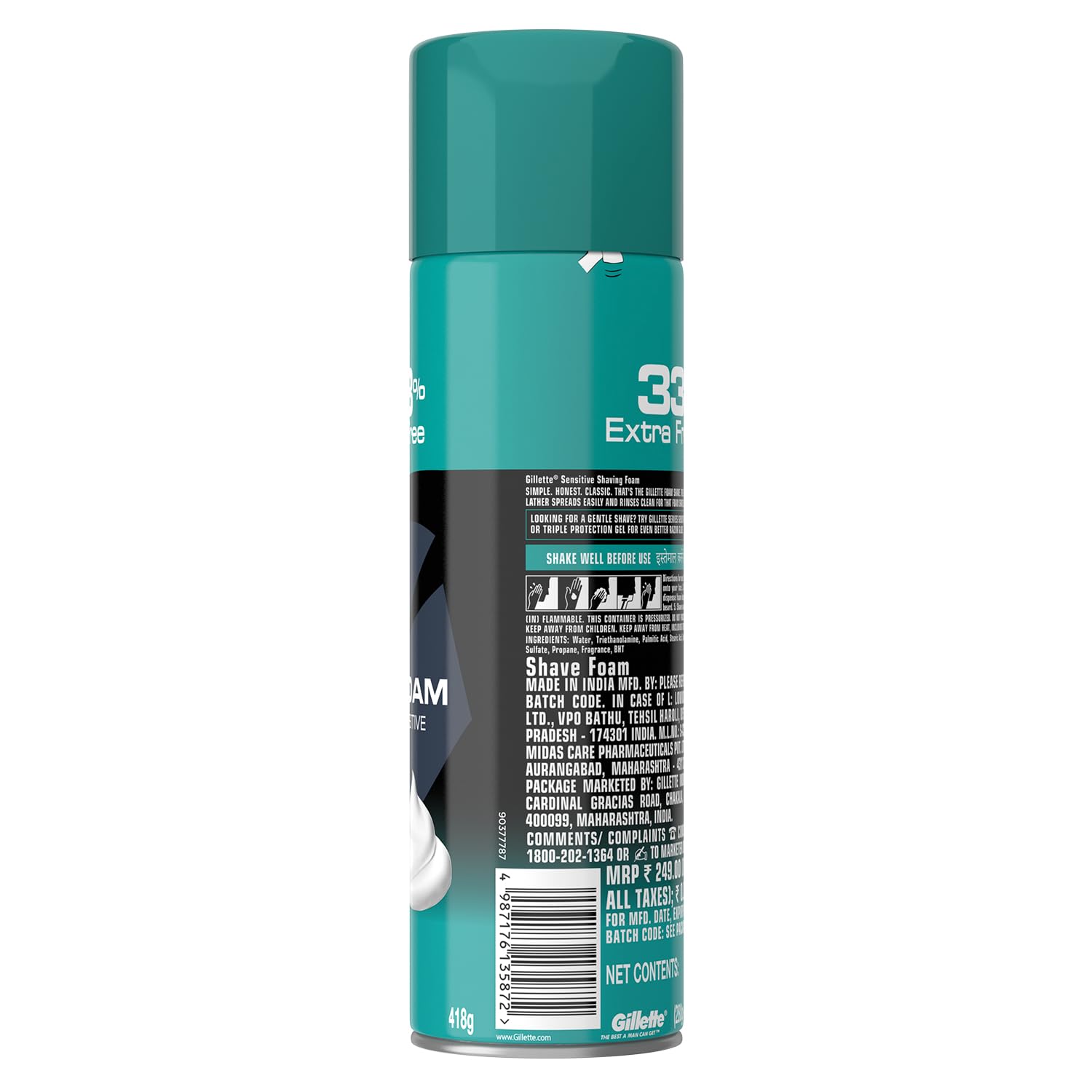 Gillette Classic Sensitive Shave Foam - 418 g (33% extra) - Image 2