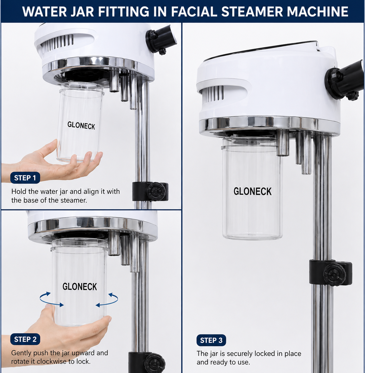Water Jar for Hot & Cold Facial Steamer | Lock-Type | Big Size (6" Height × 4" Diameter) | Salon & Spa Use - Image 2