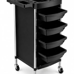 Salon Trolley Cart with 4 Pull-Out Trays, Black