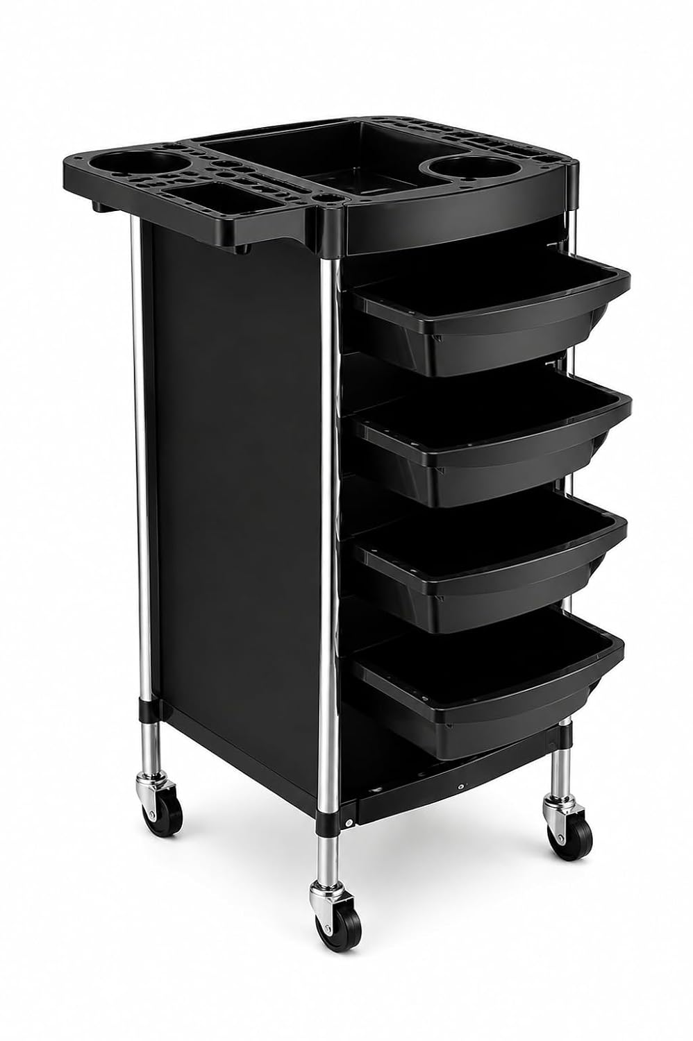 Salon Trolley Cart with 4 Pull-Out Trays, Black