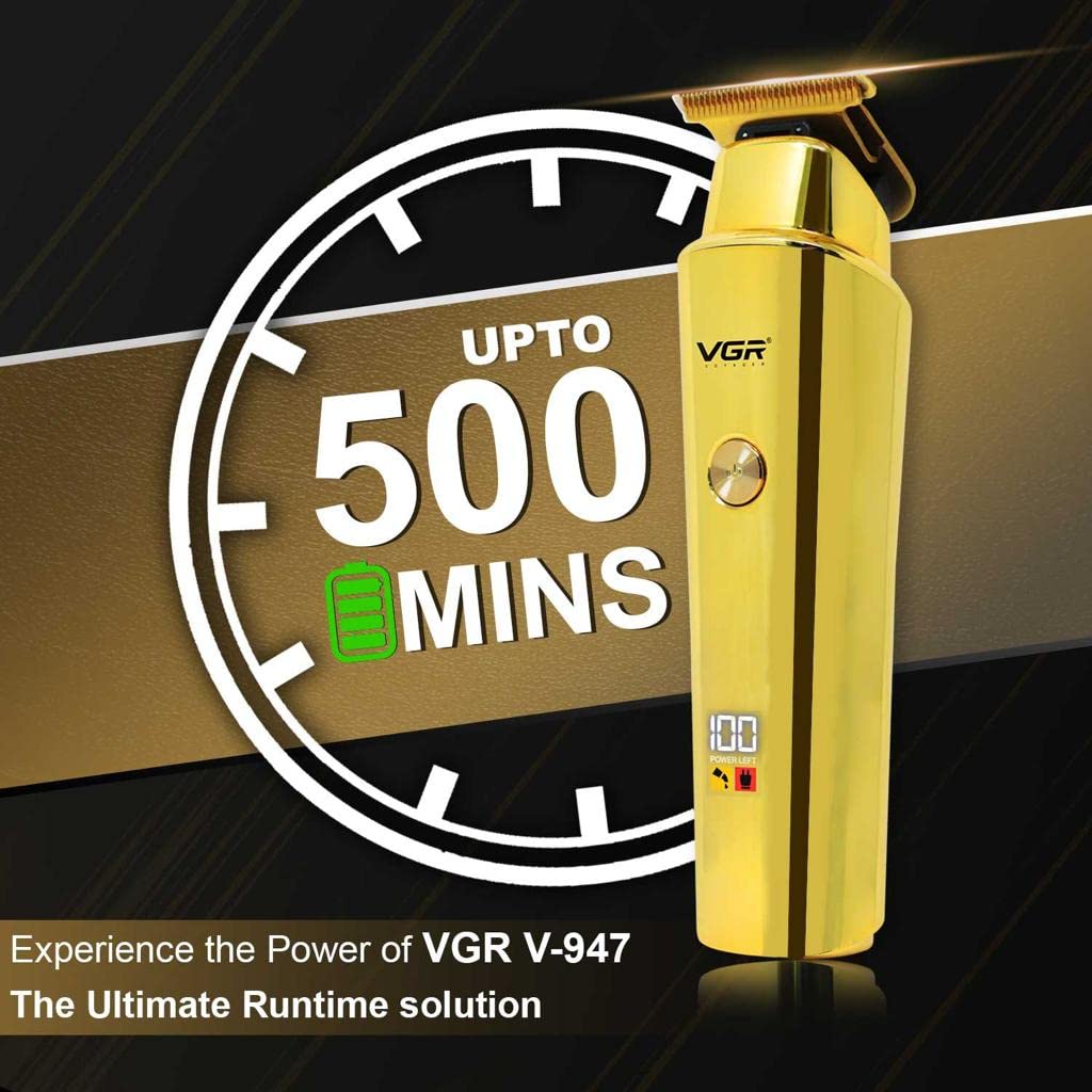 VGR V-947 Professional Hair Trimmer for Men with 500 min Runtime, 2000mAh Lithium Battery, Stainless Steel Blades, 3 Cutting Guide Combs, Cord/Cordless, LED Display, Gold - Image 6