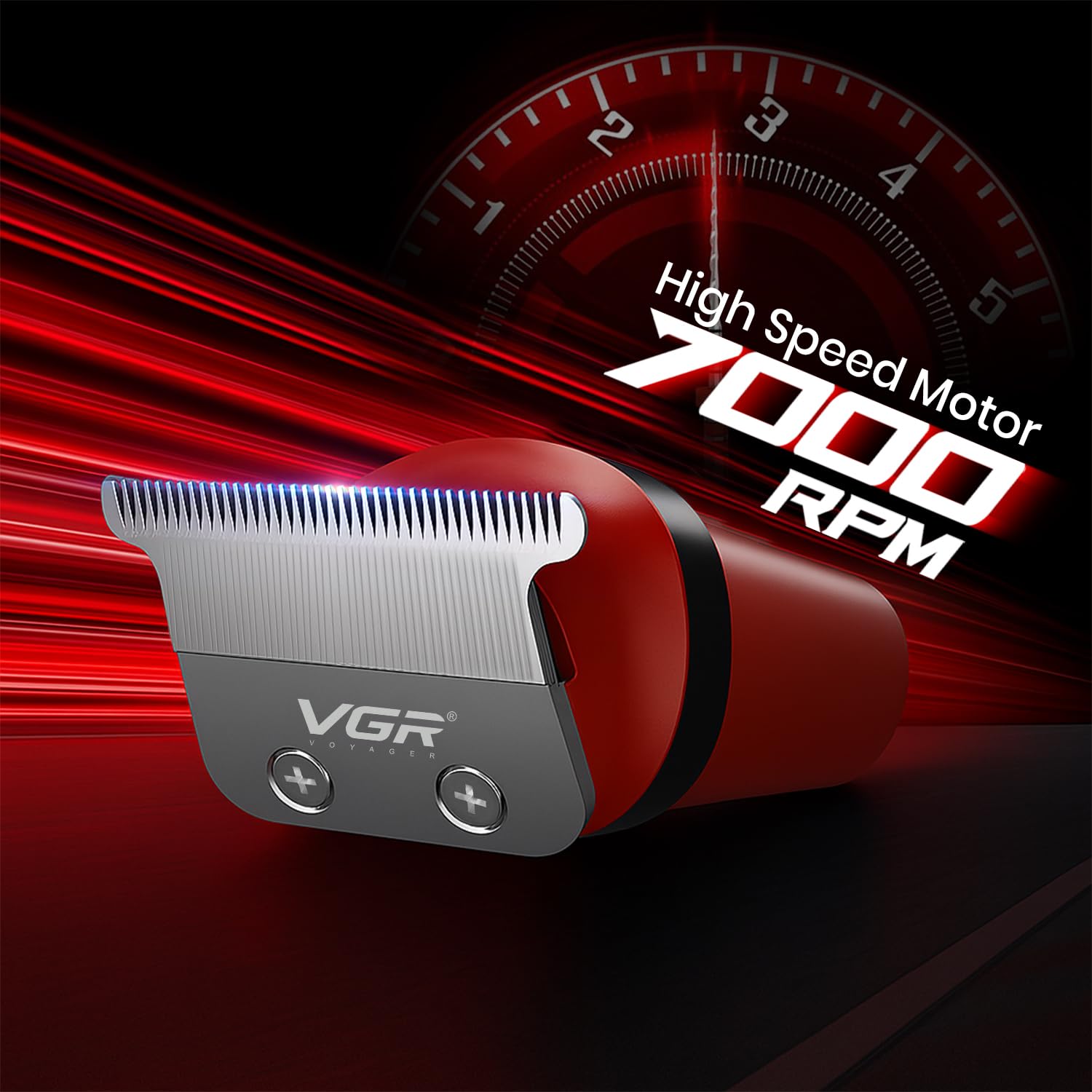 VGR Rosso Professional Men's Beard & Moustache Hair Trimmer for Men with 400min Long Runtime | 2000mAh Lithium Battery | Turbo Mode with 7000 RPM Powerful Motor | LED Display (Red) - Image 6