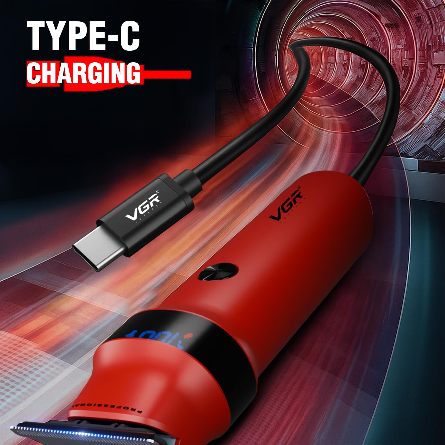 VGR Rosso Professional Men's Beard & Moustache Hair Trimmer for Men with 400min Long Runtime | 2000mAh Lithium Battery | Turbo Mode with 7000 RPM Powerful Motor | LED Display (Red) - Image 5