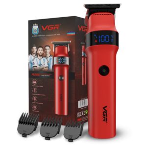 VGR Rosso Professional Men's Beard & Moustache Hair Trimmer for Men with 400min Long Runtime | 2000mAh Lithium Battery | Turbo Mode with 7000 RPM Powerful Motor | LED Display (Red)