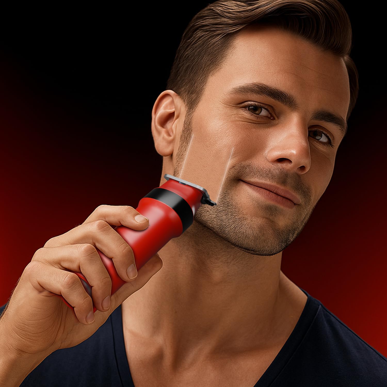 VGR Rosso Professional Men's Beard & Moustache Hair Trimmer for Men with 400min Long Runtime | 2000mAh Lithium Battery | Turbo Mode with 7000 RPM Powerful Motor | LED Display (Red) - Image 2