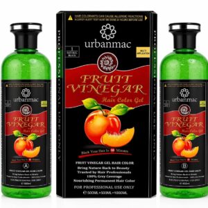 Urbanmac Fruit Vinegar Gel Hair Color | Natural Black Hair Dye | No Ammonia | 100% Grey Hair Coverage | Long Lasting Hair Colour for Men & Women | Professional Hair Colour Gel | 500ml x 2