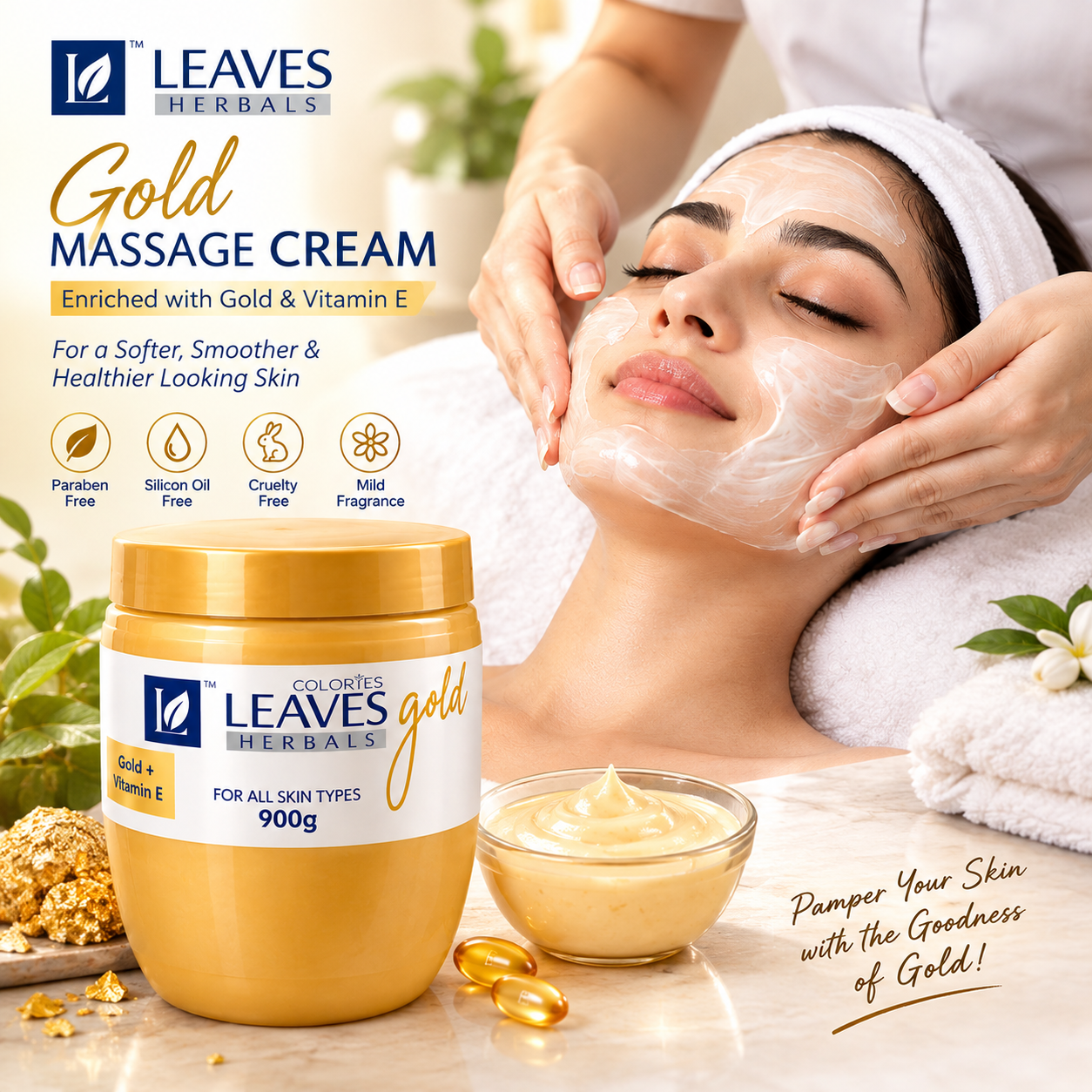 Leaves Herbals Gold Massage Cream – 900 g - Image 3