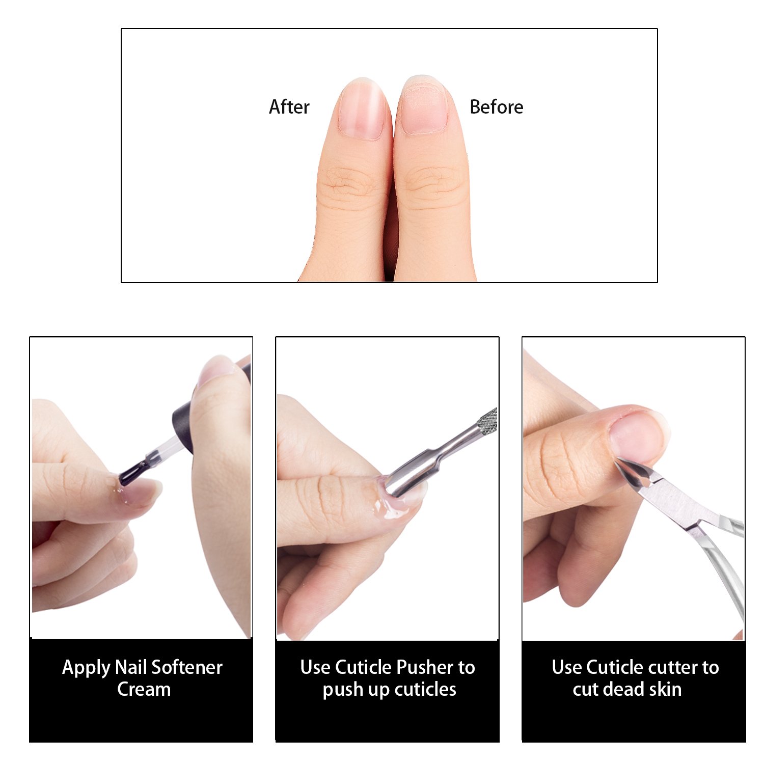 Solingen Cuticle Pusher Cuticle Cutter Set Surgical Grade Stainless Steel Cuticle Trimmer & Cuticle Nipper for Fingernails - Image 3