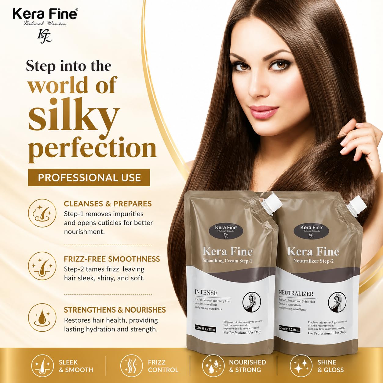 KERA FINE Hair Straightening Cream & Neutralizer Kit | Rebonding Cream Step 1 & Step 2 | Smooth, Silky & Frizz-Free Hair | Salon Professional Use | 125ml Each - Image 4