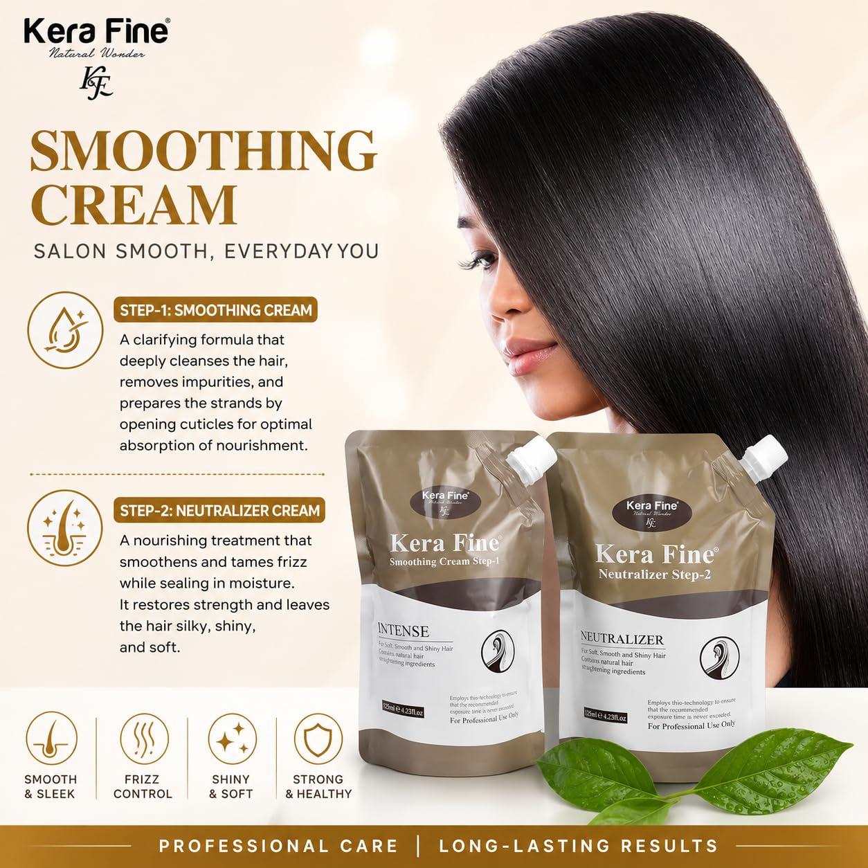 KERA FINE Hair Straightening Cream & Neutralizer Kit | Rebonding Cream Step 1 & Step 2 | Smooth, Silky & Frizz-Free Hair | Salon Professional Use | 125ml Each - Image 3