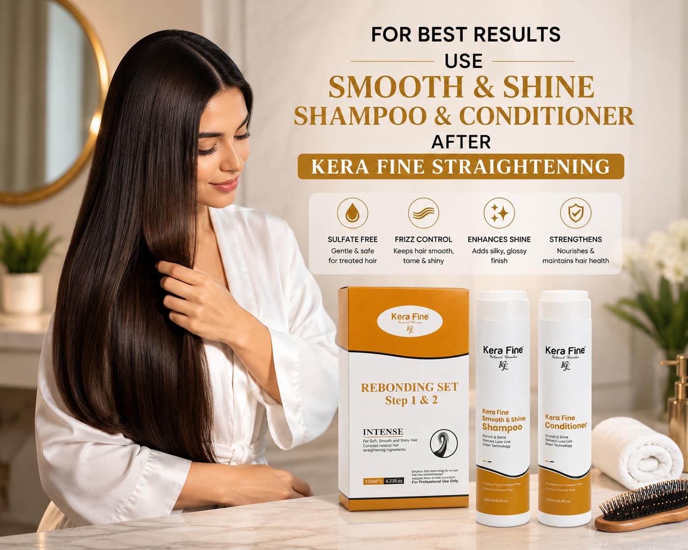 KERA FINE Hair Straightening Cream & Neutralizer Kit | Rebonding Cream Step 1 & Step 2 | Smooth, Silky & Frizz-Free Hair | Salon Professional Use | 125ml Each - Image 2