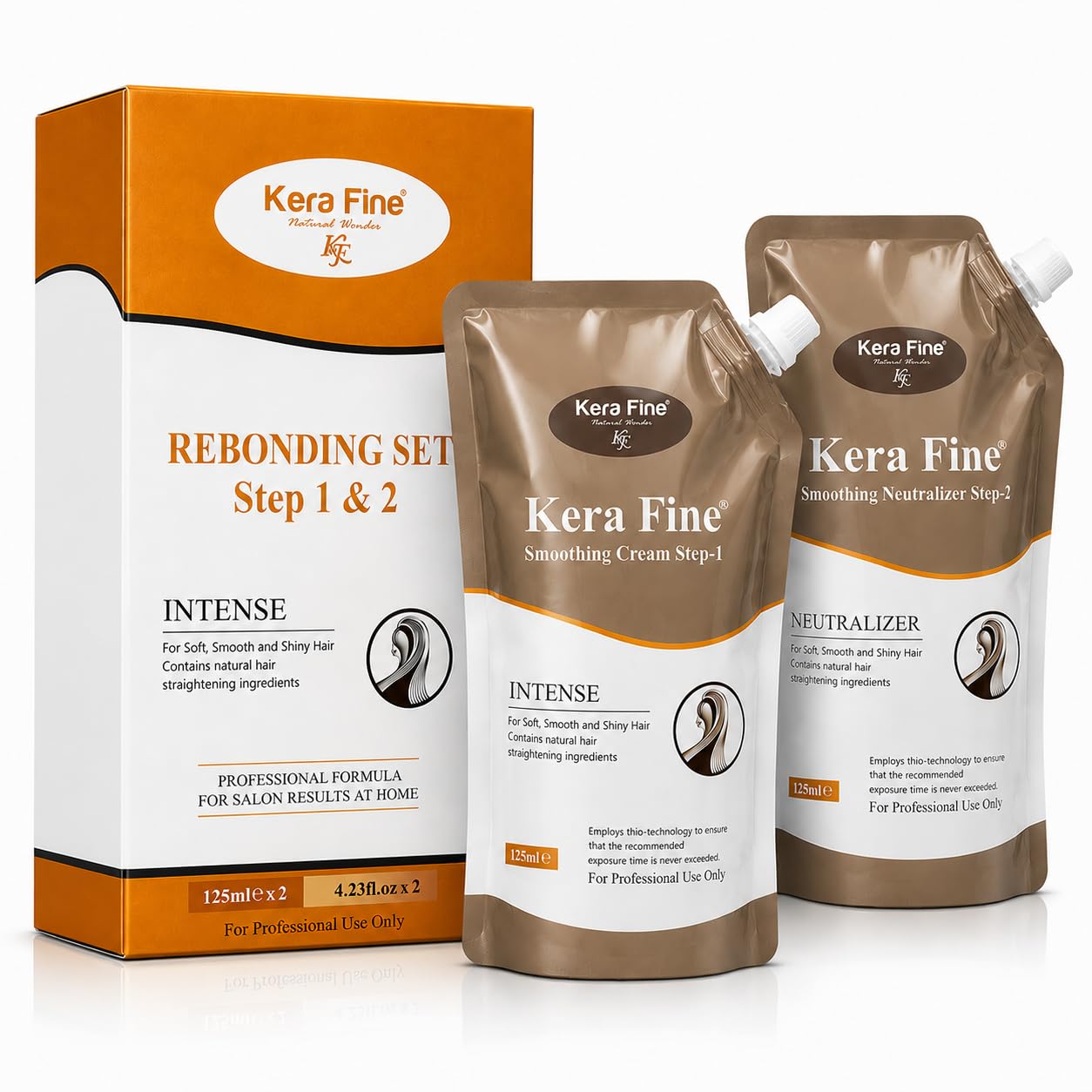 KERA FINE Hair Straightening Cream & Neutralizer Kit | Rebonding Cream Step 1 & Step 2 | Smooth, Silky & Frizz-Free Hair | Salon Professional Use | 125ml Each
