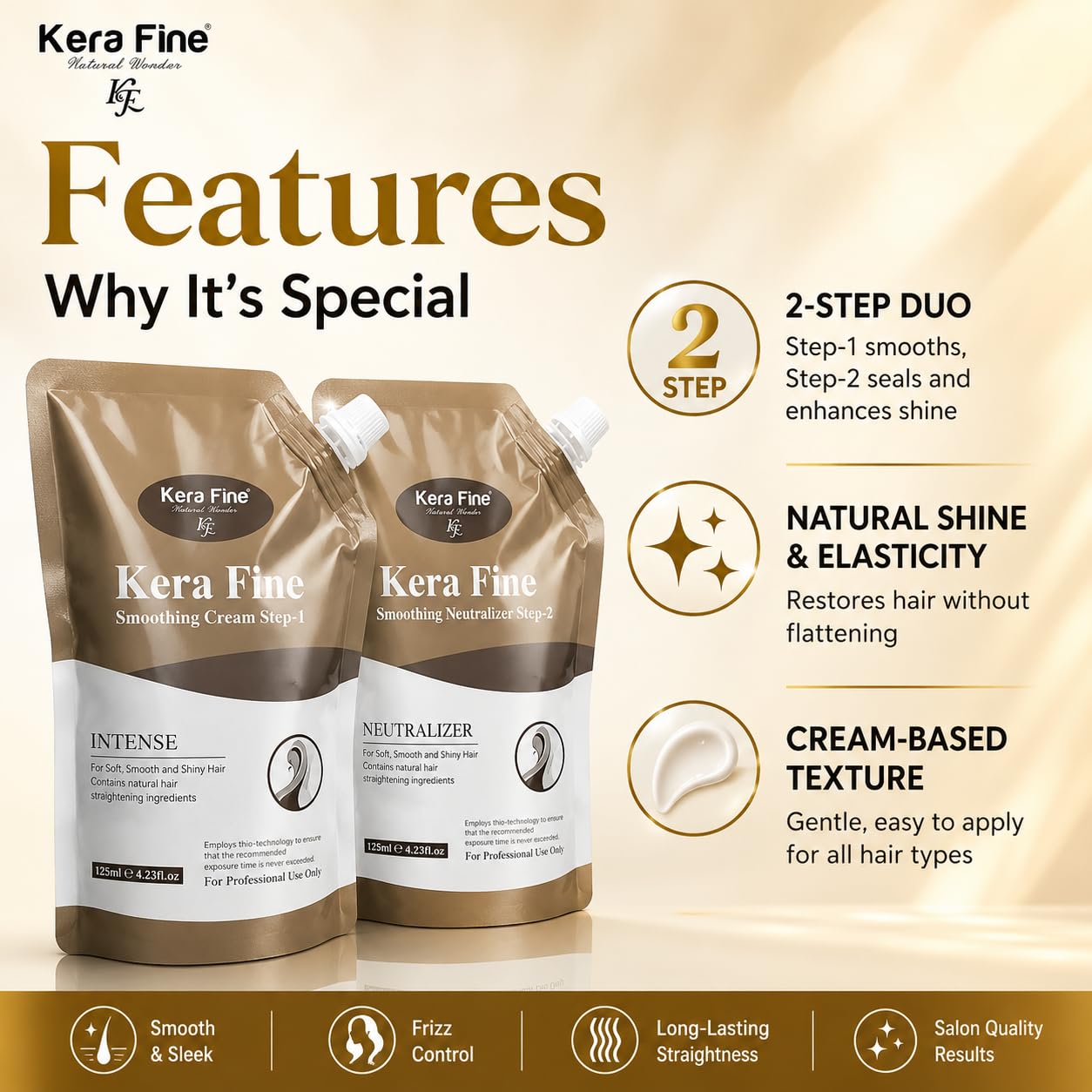 KERA FINE Hair Straightening Cream & Neutralizer Kit | Rebonding Cream Step 1 & Step 2 | Smooth, Silky & Frizz-Free Hair | Salon Professional Use | 125ml Each - Image 5