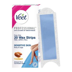 Veet Full Body Waxing Strips Kit for Sensitive Skin | 20 Pre-Coated Wax Strips & 4 Perfect Finishing Wipes